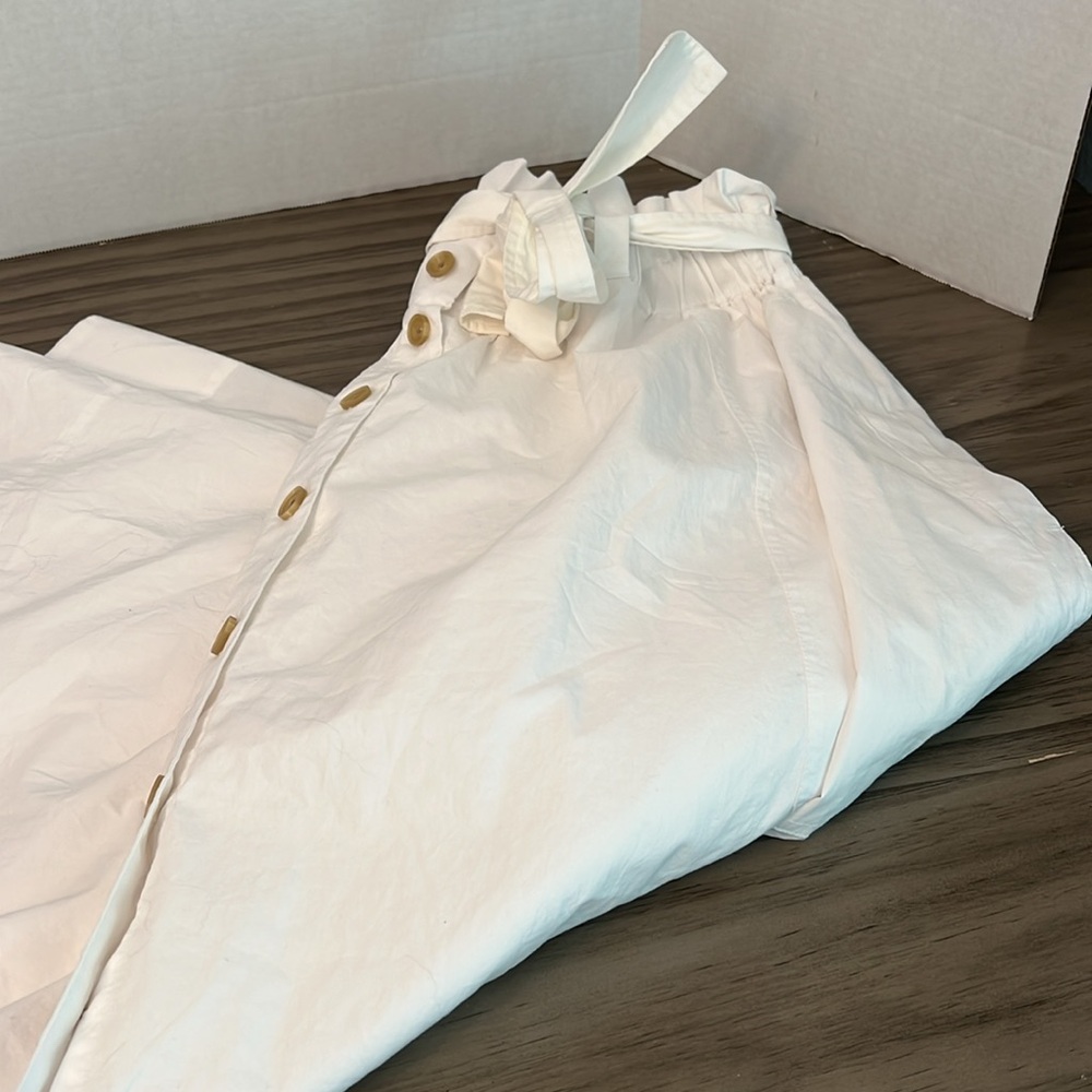 EVERLANE EASY BUTTON FRONT WHITE MIDI  SKIRT SIZE XL - Picture 14 of 16